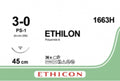 Ethicon ETHILON Black Monofilament Non - Absorbable Surgical Suture USP 3 - 0 18 in (45 cm) Black PS - 1 Prime Reverse Cutting Needle 24 mm 3/8 Circle 1663H (Box of 36) - 1663H