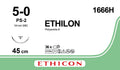Ethicon ETHILON Black Monofilament Non - Absorbable Surgical Suture USP 5 - 0 18 in (45 cm) Black PS - 2 Prime Reverse Cutting Needle 19 mm 3/8 Circle 1666H (Box of 36) - 1666H