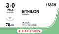 Ethicon ETHILON Black Monofilament Non - Absorbable Surgical Suture USP 3 - 0 30 in (75 cm) Black PSLX Reverse Cutting Needle 19 mm 3/8 Circle 1683H (Box of 36) - 1683H