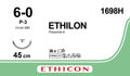 Ethicon ETHILON Black Monofilament Non - Absorbable Surgical Suture USP 6 - 0 18 in (45 cm) Black P - 3 Prime Cutting Needle 13 mm 3/8 Circle 1698H (Box of 36) - 1698H