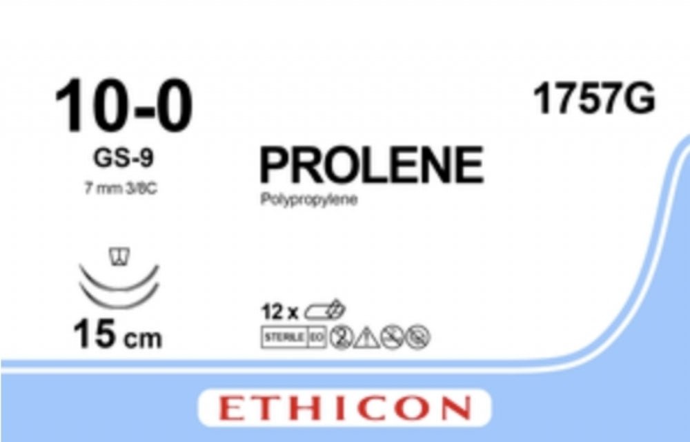Ethicon PROLENE Polypropylene Blue Non - Absorbable Microsurgical Suture USP 10 - 0 15 cm (6 in) Double - Armed TG140 - 8 Cutting Edge Spatula Reverse Needles 1757G (Box of 12) - 1757G