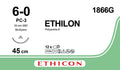 Ethicon ETHILON Black Monofilament Non - Absorbable Surgical Suture USP 6 - 0 18 in (45 cm) Black PC - 3 Prime Cutting Needle 13 mm 3/8 Circle 1866G (Box of 12) - 1866G