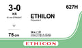 Ethicon ETHILON Black Monofilament Non - Absorbable Surgical Suture USP 3 - 0 30 in (75 cm) Black KS Reverse Cutting Needle 19 mm 3/8 Circle 627H (Box of 36) - 627H