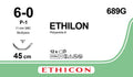 Ethicon ETHILON Undyed Monofilament Non - Absorbable Surgical Suture USP 6 - 0 18 in (45 cm) Undyed P - 1 Prime Cutting Needle 11 mm 3/8 Circle 689G (Box of 12) - 689G