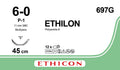 Ethicon ETHILON Black Monofilament Non - Absorbable Surgical Suture USP 6 - 0 18 in (45 cm) Black P - 1 Prime Cutting Needle 11 mm 3/8 Circle 697G (Box of 12) - 697G