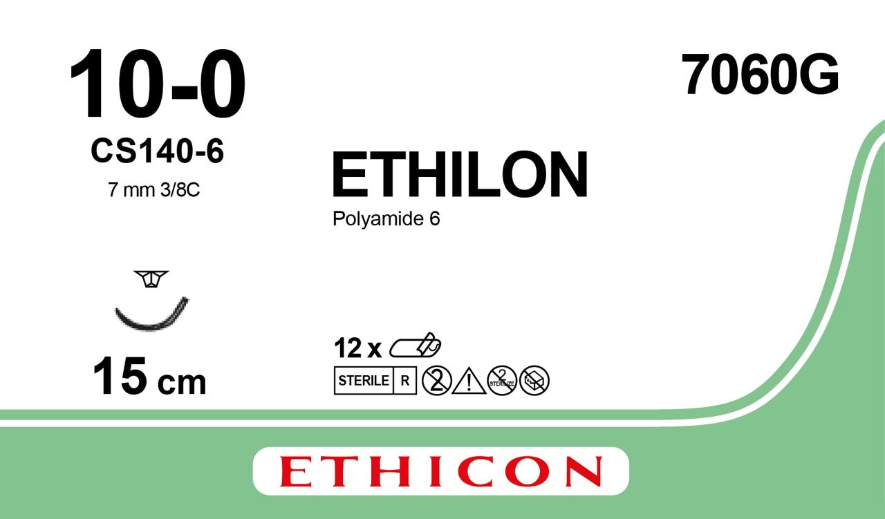 Ethicon ETHILON Black Monofilament Non - Absorbable Microsurgical Suture USP 10 - 0 6 in (15 cm) Black CS140 - 6 Taper Point Needle 6.5 mm 3/8 Circle 7060G (Box of 12) - 7060G