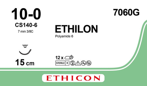 Ethicon ETHILON Black Monofilament Non - Absorbable Microsurgical Suture USP 10 - 0 6 in (15 cm) Black CS140 - 6 Taper Point Needle 6.5 mm 3/8 Circle 7060G (Box of 12) - 7060G