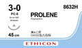 Ethicon PROLENE Polypropylene Blue Non - Absorbable Veterinary Surgical Suture USP 3 - 0 45 cm PC - 5 PRIME MULTIPASS Conventional Cutting Needle 8632H (Box of 36) - 8632H