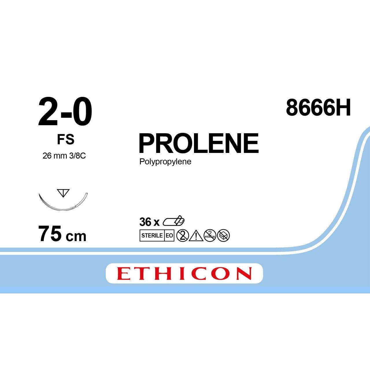 Ethicon PROLENE® Polypropylene Blue Non - Absorbable Surgical Suture – USP 2 - 0 – 75 cm – FS Reverse Cutting Needle – 8666H (Box of 36) - Suture8666H