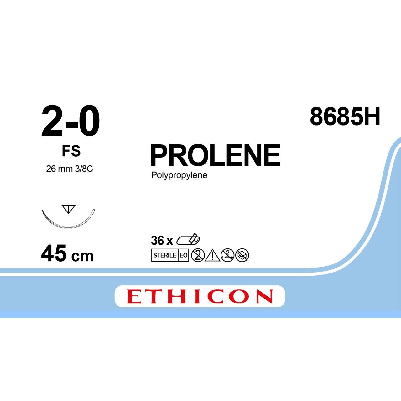 Ethicon PROLENE® Polypropylene Blue Non - Absorbable Surgical Suture – USP 2 - 0 – 45 cm (18 in) – FS Reverse Cutting Needle – 8685H (Box of 36) - Suture8685H