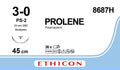 Ethicon PROLENE Polypropylene Blue Non - Absorbable Surgical Suture USP 3 - 0 45 cm (18 in) PS - 2 PRIME MULTIPASS Reverse Cutting Needle 8687H (Box of 36) - 8687H