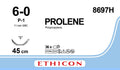 Ethicon PROLENE Polypropylene Blue Non - Absorbable Surgical Suture USP 6 - 0 45 cm P - 1 PRIME Reverse Cutting Needle 8697H (Box of 36) - 8697H