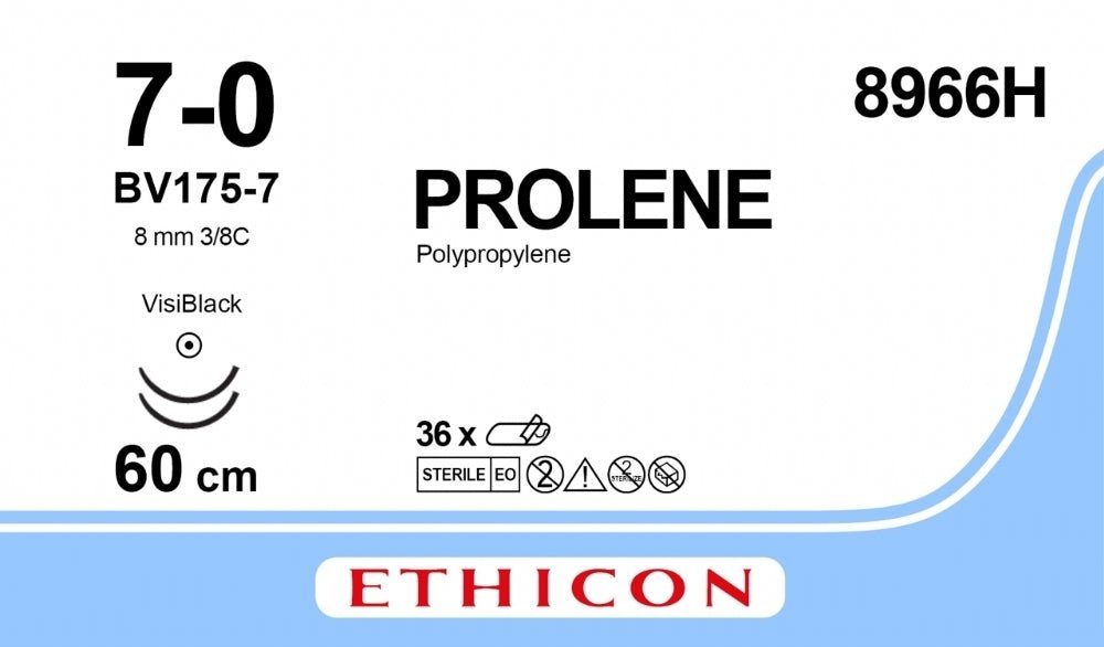 Ethicon PROLENE Polypropylene Blue Non - Absorbable Surgical Suture USP 7 - 0 (Metric 0.5) 60 cm BV175 - 7 Taper Point Needle 8966H (Box of 36) - 8966H