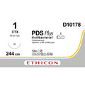 Ethicon PDS® Plus Antibacterial (Polydioxanone) Violet Absorbable Veterinary Surgical Suture – USP 1 – 244 cm – CTX Taperpoint Needle (48 mm) – D10178 (Box of 12) - SutureD10178