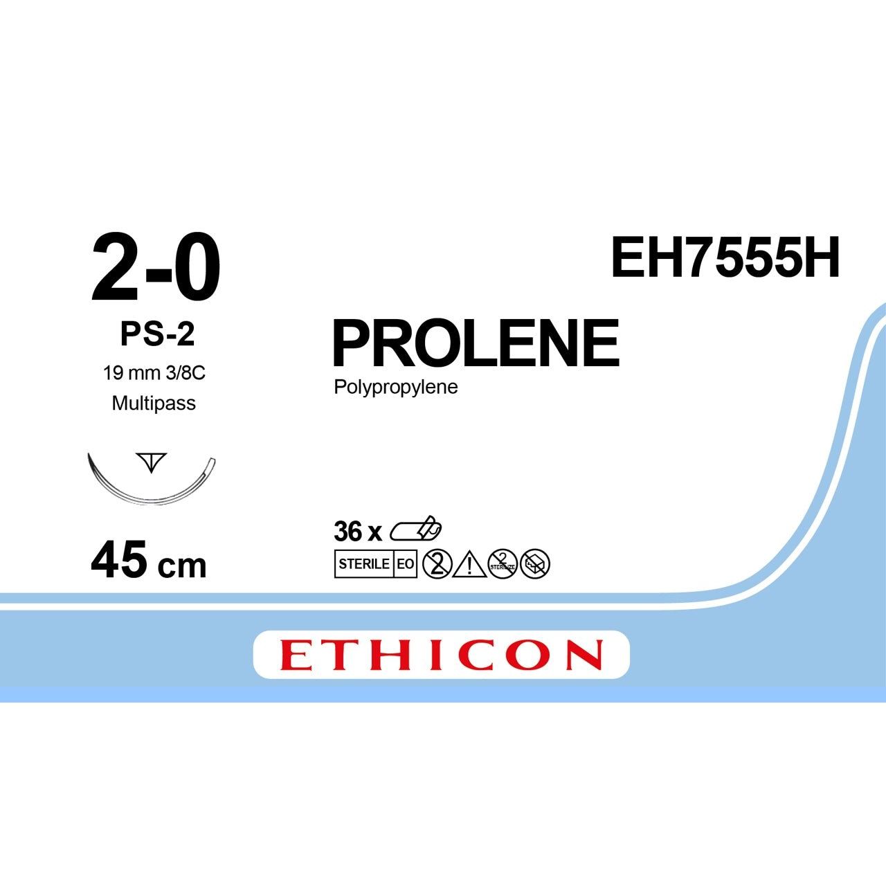Ethicon PROLENE® Polypropylene Blue Non - Absorbable Surgical Suture – USP 2 - 0 – 45 cm – PS - 2 PRIME MULTIPASS® Reverse Cutting Needle – EH7555H (Box of 36) - SutureEH7555H