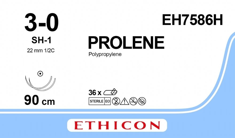 Ethicon PROLENE Polypropylene Blue Non - Absorbable Surgical Suture USP 3 - 0 (Metric 2) 90 cm SH - 1 Taper Point Needle EH7586H (Box of 36) - EH7586H