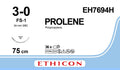Ethicon PROLENE Polypropylene Blue Non - Absorbable Surgical Suture USP 3 - 0 75 cm FS - 1 Reverse Cutting Needle EH7694H (Box of 36) - EH7694H