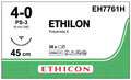 Ethicon ETHILON Black Monofilament Non - Absorbable Surgical Suture USP 4 - 0 18 in (45 cm) Black PS - 3 Prime Reverse Cutting Needle 13 mm 3/8 Circle EH7761H (Box of 36) - EH7761H