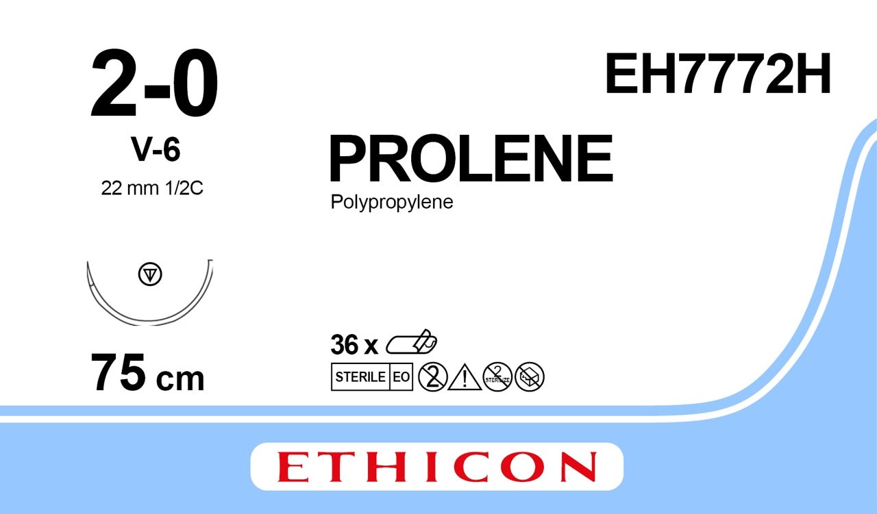 Ethicon PROLENE Polypropylene Blue Non - Absorbable Veterinary Surgical Suture USP 2 - 0 75 cm V - 6 TAPERCUT Needle EH7772H (Box of 36) - EH7772H