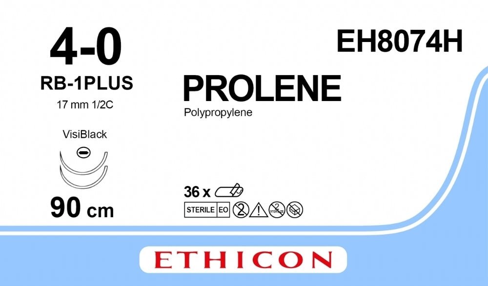 Ethicon PROLENE Polypropylene Blue Non - Absorbable Monofilament Surgical Suture USP 4 - 0 90 cm JRB - 1 Taperpoint Flat Needle EH8074H (Box of 36) - EH8074H