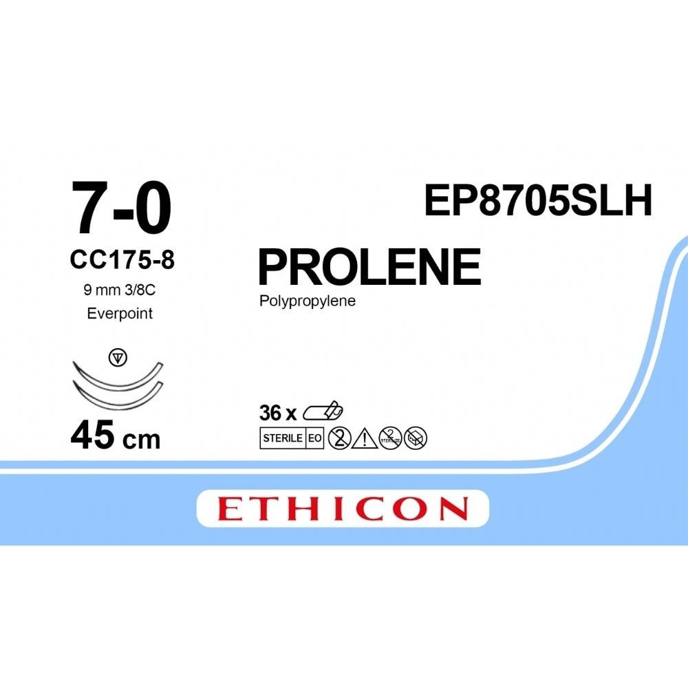 Ethicon PROLENE Polypropylene Non - Absorbable Monofilament Surgical Suture USP 6 - 0 60 cm CC175 - 8 Tapercut Micro Point Needles 9.3 mm 3/8 Circle with EVERPOINT Technology EP8705SLH (Box of 36) - EP8705SLH