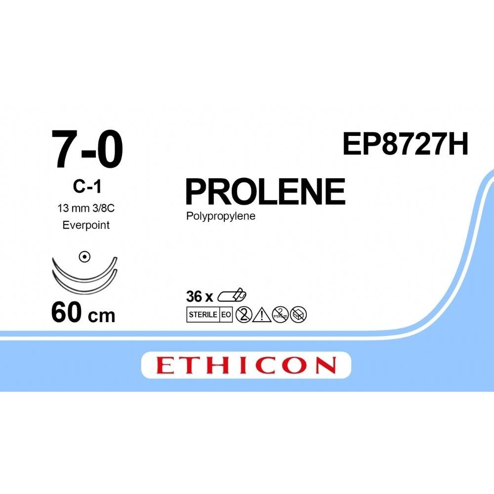 Ethicon PROLENE Polypropylene Non - Absorbable Monofilament Surgical Suture USP 6 75 cm BV - 1 Taperpoint Needles 9.3 mm 3/8 Circle with EVERPOINT Technology EP8727H (Box of 36) - EP8727H