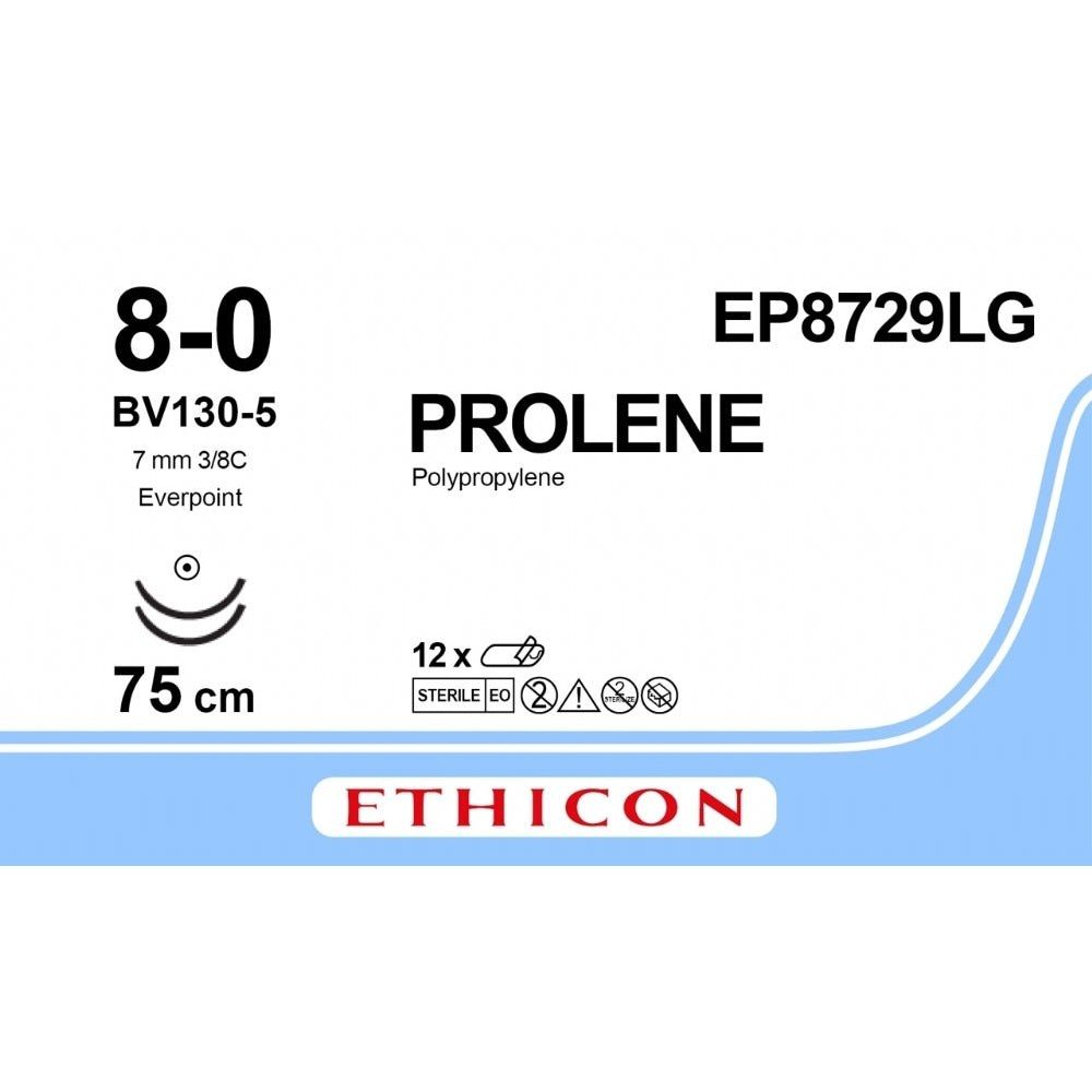 Ethicon PROLENE Polypropylene Non - Absorbable Monofilament Surgical Suture USP 7 75 cm BV - 1 Long Taperpoint Needles 13 mm 3/8 Circle with EVERPOINT Technology EP8729LG (Box of 36) - EP8729LG