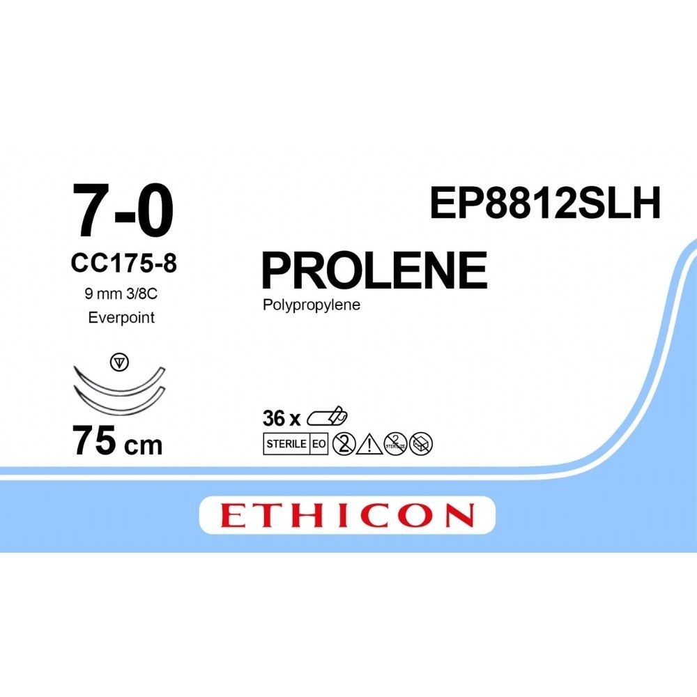 Ethicon PROLENE Polypropylene Non - Absorbable Monofilament Surgical Suture USP 24 60 cm CC175 - 8 Tapercut Micro Point Needles 9.3 mm 3/8 Circle with EVERPOINT Technology EP8812SLH (Box of 36) - EP8812SLH