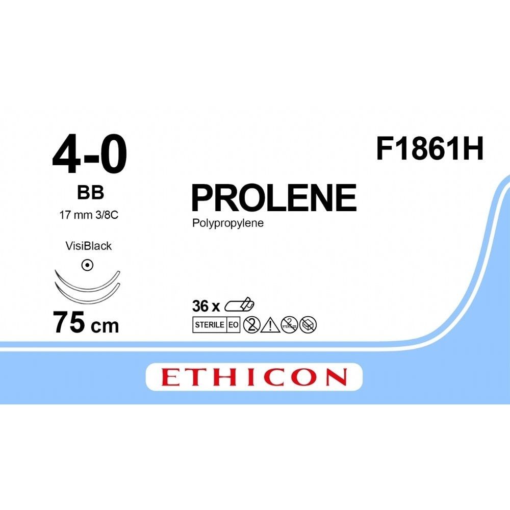 Ethicon PROLENE Polypropylene Blue Non - Absorbable Veterinary Surgical Suture USP 4 - 0 75 cm Double - Armed BB VB VISIBLACK Taper Point Needles (17 mm) F1861H (Box of 36) - F1861H