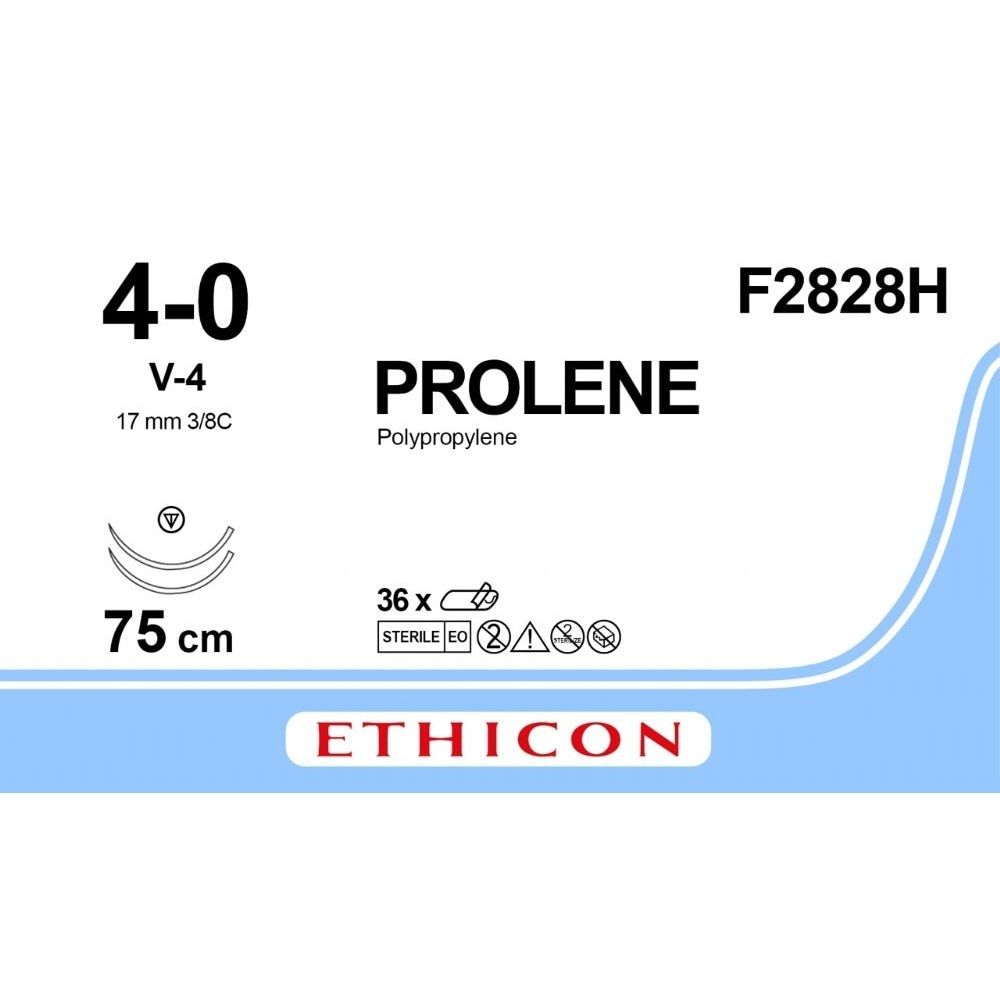 Ethicon PROLENE Polypropylene Blue Non - Absorbable Surgical Suture USP 4 - 0 75 cm V - 4 TAPERCUT Needle (17 mm) F2828H (Box of 36) - F2828H