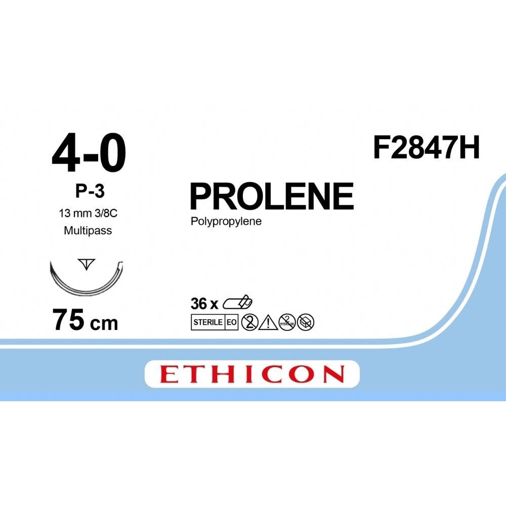 Ethicon PDS II (Polydioxanone) Absorbable Surgical Suture USP 4 - 0 75 cm P - 3 PRIME Reverse Cutting Needle F2847H (Box of 36) - F2847H