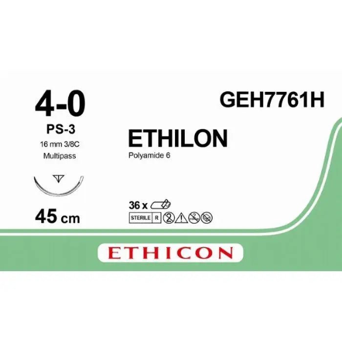 Ethicon ETHILON™ Green Monofilament Non - Absorbable Surgical Suture | USP 4 - 0 | 18 in (45 cm) | Green | PS - 3 Prime Reverse Cutting Needle 13 mm | 3/8 Circle | GEH7761H (Box of 36) - SutureGEH7761H