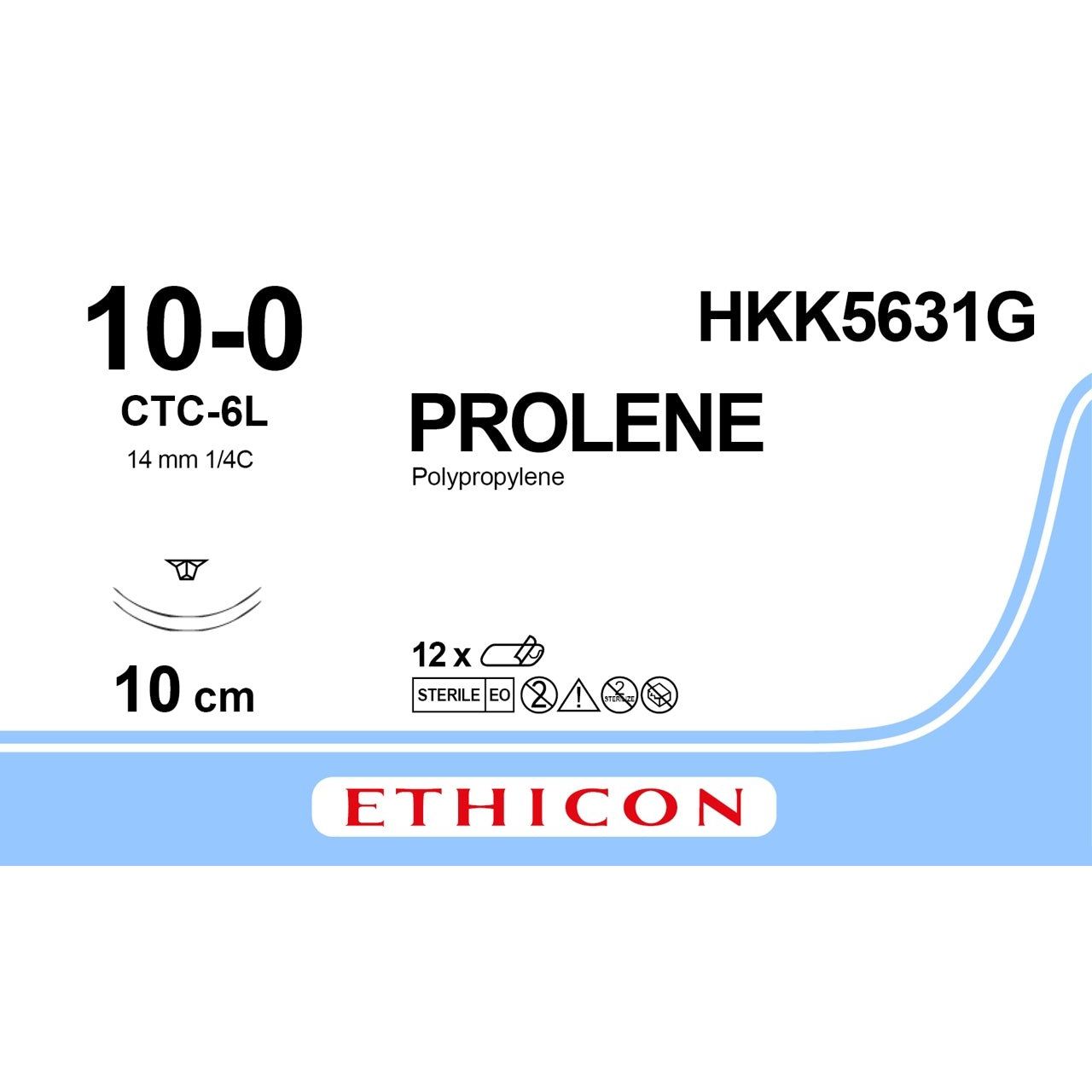 Ethicon PROLENE Polypropylene Blue Non - Absorbable Microsurgical Suture USP 10 - 0 10 cm Double - Armed CTC - 6L CS Ultima Conventional Cutting Needles (14 mm) HKK5631G (Box of 12) - HKK5631G