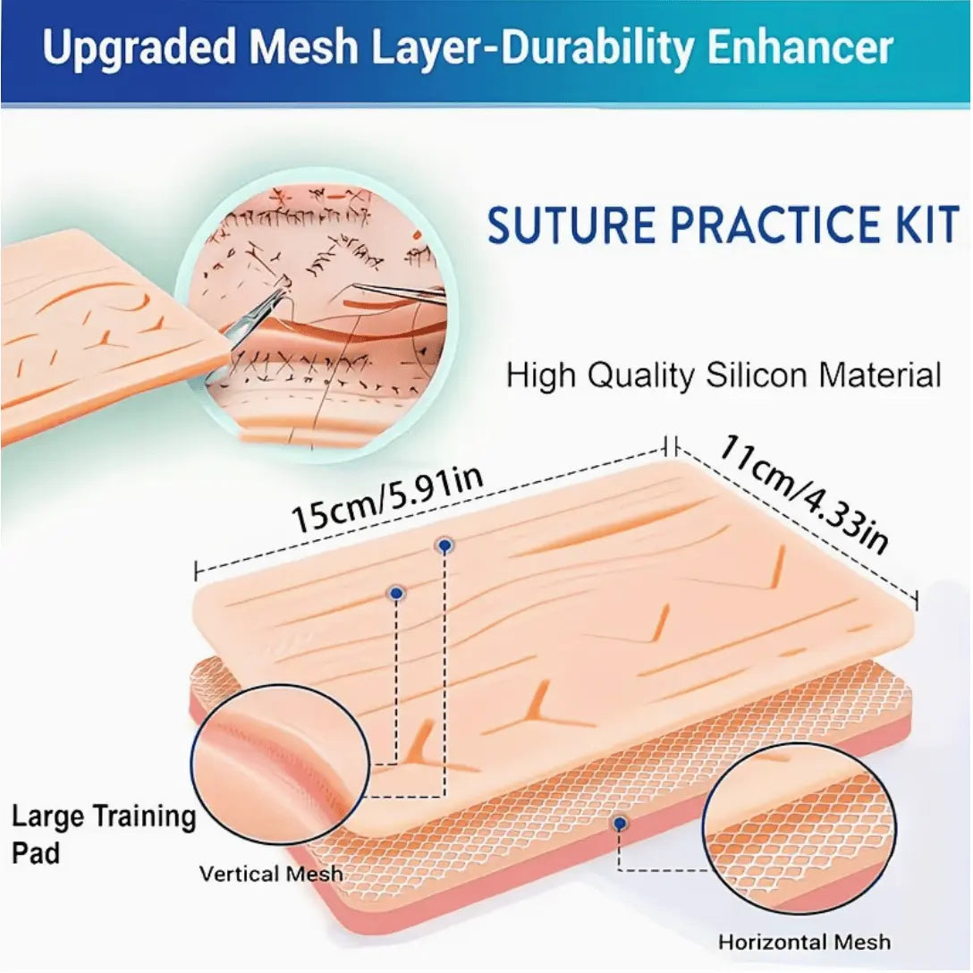 Suture Practice Pad with 14 Pre - Cut Wounds – Reusable Silicone Suturing Training Skin Model for Medical, Nursing & Clinical Skills Training - Suture Training PadCW3862148