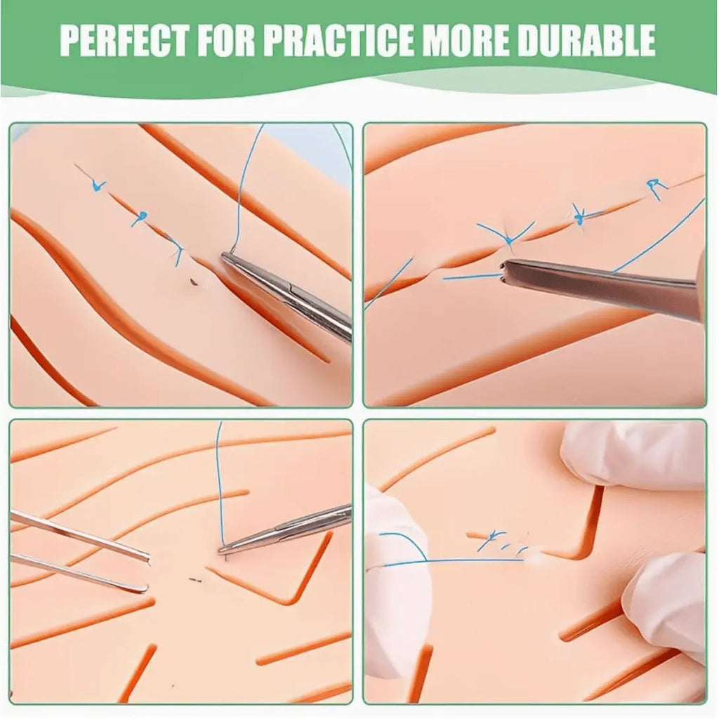 Suture Practice Pad with 14 Pre - Cut Wounds – Reusable Silicone Suturing Training Skin Model for Medical, Nursing & Clinical Skills Training - Suture Training PadCW3862148