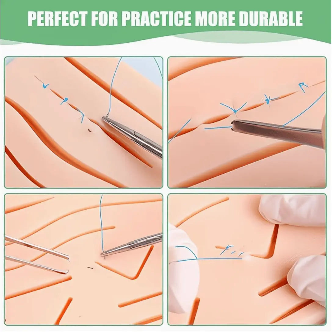 Suture Practice Pad with 14 Pre - Cut Wounds – Reusable Silicone Suturing Training Skin Model for Medical, Nursing & Clinical Skills Training - Suture Training PadCW3862148