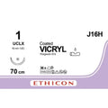 Ethicon COATED VICRYL Polyglactin 910 Braided Absorbable Surgical Suture – USP 1 – 70 cm – Violet – Single - Armed Conventional Cutting UCLX Needle – J16H (Box of 36) Size: 1 Colour: Violet Style: Conventional Cutting UCLX - J16H