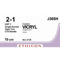 Ethicon COATED VICRYL Polyglactin 910 Braided Absorbable Surgical Suture – USP 1 – 70 cm – Violet – Single - Armed Taper Cut CTX Needle – J365H (Box of 36) Size: 1 Colour: Violet Style: Taper Cut CTX - J365H