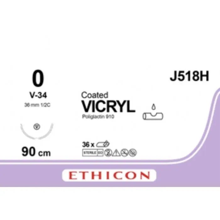 Ethicon COATED VICRYL Polyglactin 910 Braided Absorbable Surgical Suture J518H