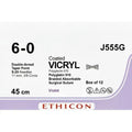 Ethicon COATED VICRYL Polyglactin 910 Braided Absorbable Surgical Suture – USP 6 - 0 – 45 cm – Violet – Double - Armed Taper Point S - 29 Needles 11 mm, 3/8 Circle – J555G (Box of 12) Size: 6 - 0 Colour: Violet Style: Taper Point S - 29 - J555G