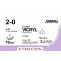 Ethicon COATED VICRYL Polyglactin 910 Braided Absorbable Surgical Suture – USP 2 - 0 – 70 cm – Violet – Single - Armed Blunt Taper Point MHD - 1 ETHIGUARD Needle 36 mm, 1/2 Circle – JB9984G (Box of 12) Size: 2 - 0 - JB9984G