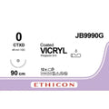 Ethicon COATED VICRYL Polyglactin 910 Braided Absorbable Surgical Suture – USP 0 – 90 cm – Violet – Single - Armed Taper Cut CTXD Needle 40 mm, 1/2 Circle – JB9990G (Box of 12) Size: 0 Colour: Violet Style: Taper Cut CTXD - JB9990G