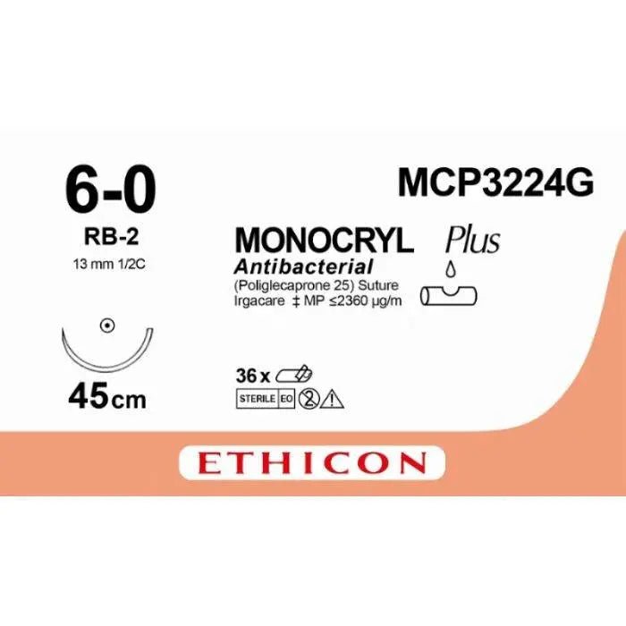 Ethicon MONOCRYL PLUS Poliglecaprone 25 Absorbable Monofilament Surgical Suture  MCP3224G