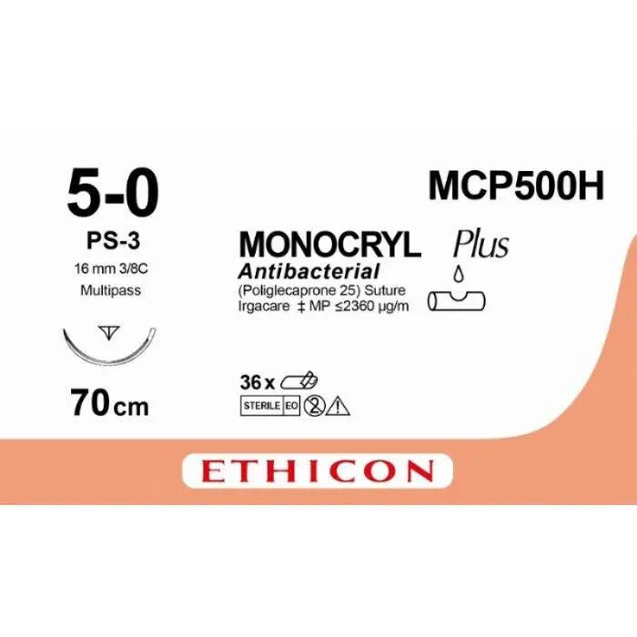 Ethicon MONOCRYL PLUS Poliglecaprone 25 Absorbable Monofilament Surgical Suture  MCP500H