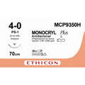 Ethicon MONOCRYL Plus Antibacterial Monofilament Absorbable Surgical Suture | USP 4 - 0 | 70 cm | Undyed | Reverse Cutting Prime Needle (24 mm, 3/8 Circle) | MCP9350H (Box of 36) - SutureMCP9350H
