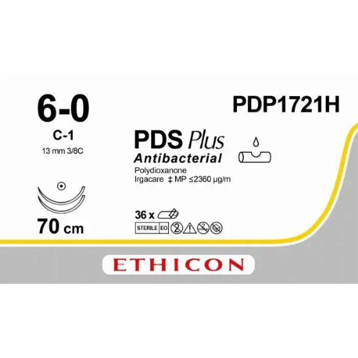 Ethicon PDS® Plus Antibacterial (Polydioxanone) Violet Absorbable Surgical Suture | USP 6 - 0 | 70 cm | C - 1 Taperpoint Needle | PDP1721H (Box of 36) - SuturePDP1721H