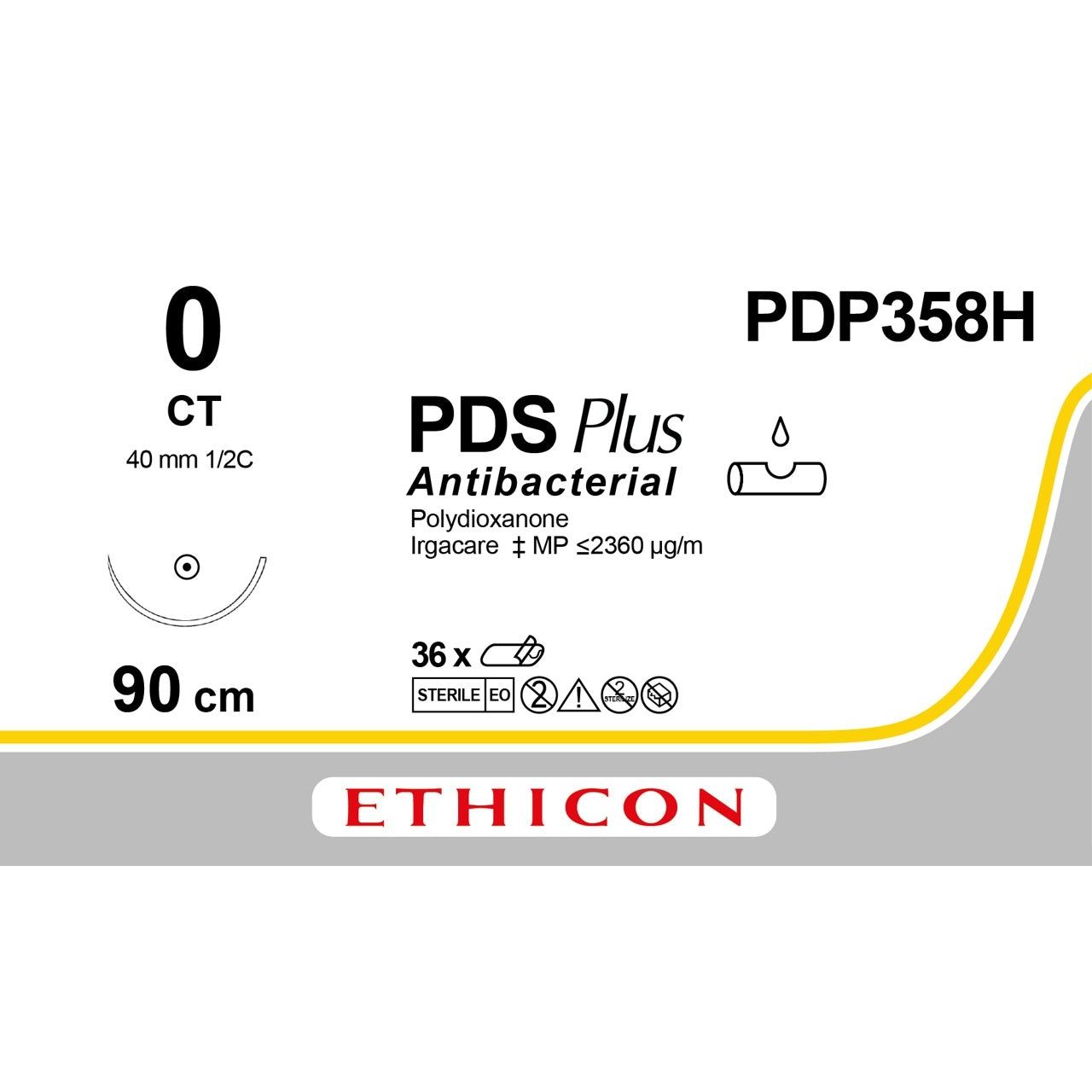 Ethicon PDS® Plus Antibacterial (Polydioxanone) Violet Absorbable Surgical Suture – USP 0 – 90 cm – CT Taperpoint Needle – PDP358H (Box of 36) - SuturePDP358H