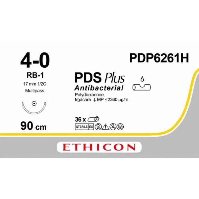 Ethicon PDS® Plus Antibacterial (Polydioxanone) Violet Absorbable Surgical Suture | USP 4 - 0 | 90 cm | RB - 1 MULTIPASS® Taperpoint Needle (17 mm) | PDP6261H (Box of 36) - SuturePDP6261H
