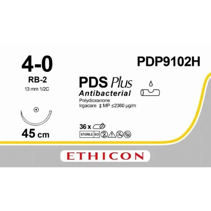 Ethicon PDS® Plus Antibacterial (Polydioxanone) Violet Absorbable Veterinary Suture | USP 4 - 0 | 45 cm | RB - 2 Taper Point Needle (13 mm) | PDP9102H (Box of 36) - SuturePDP9102H