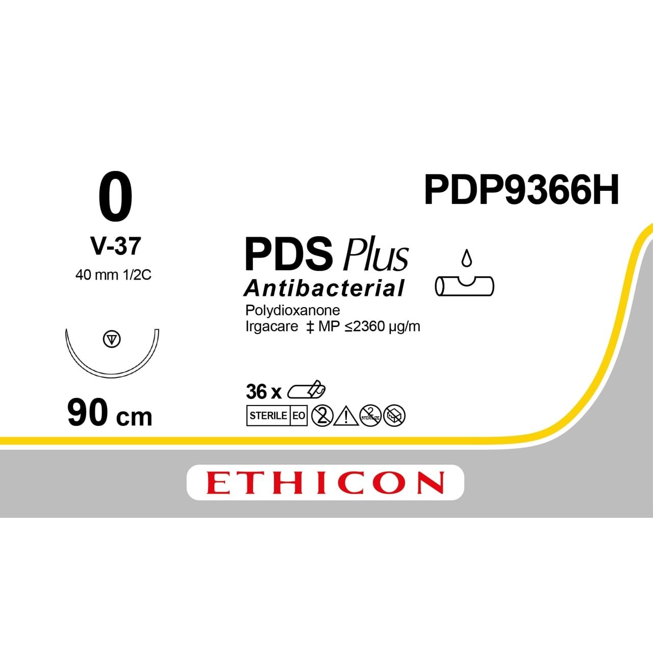 Ethicon PDS™ Plus Antibacterial (Polydioxanone) Violet Absorbable Surgical Suture – 90 cm – V - 37 Needle – PDP9366H (Box of 36) - SuturePDP9366H
